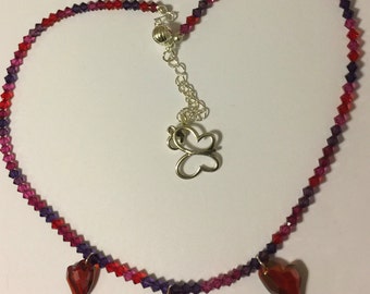 Red Crystal Heart Necklace 15% Off Labor Day Sale