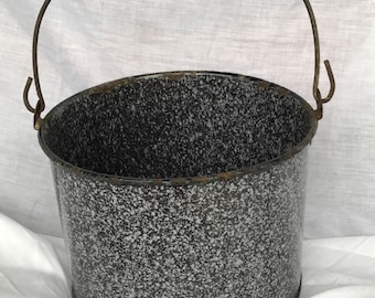 Vintage Brown Speckled Graniteware Berry Pail