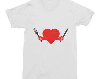 Mens Heart T Shirt, Love T-shirt, Hungry Heart Mens T-Shirt Tee Cotton White Hungry Heart Knife Fork T-Shirt Artistic Unisex Men's T-Shirt