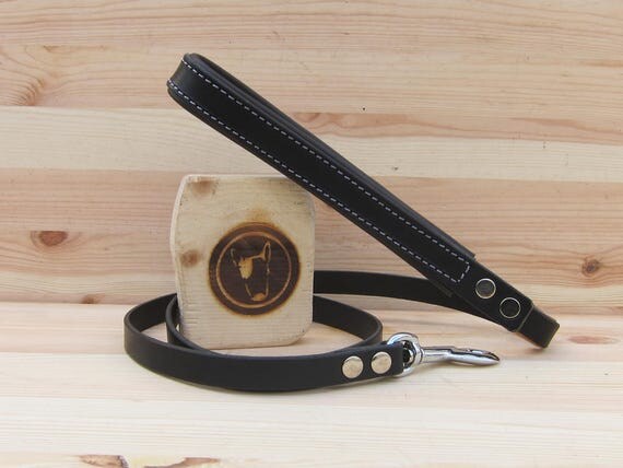 Dog Leash in Black Leather - Comfort Grip Leash - Italian Handmade Dog Lead - Classic 4 Foot Strong Dog Leash - Dog Lover Gift - YupCollars