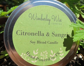 Citronella and Sangria//8 oz soy wax container candle//cotton wick, dye and phthalate free