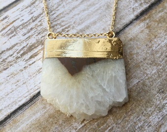 Slate /Agate necklace // gold electroplated pendant /Gold Necklace / Long necklace /Gifts for her / stone necklace / stone pendant / natural