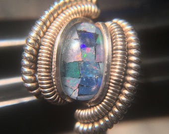 Sterling Silver Wire Wrapped Mosaic Opal Ring, Heady Wire Wrapped Jewelry, Heady Wire Wrap, Heady Opal Wire Wrap Ring, Heady Opal Ring