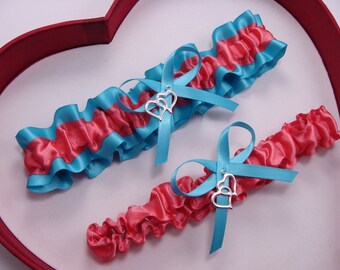 Wedding Garters Coral Turquoise Set Keepsake Toss Prom