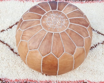 Moroccan leather pouf handmade leather pouf ottoman light Tan unstuffed / stuffed