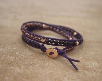 Purple Leather Wrap Bracelet