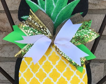 Pineapple Burlap Door Hanger - Summer Door Decoration - Fruit Front Door Decor - Spring Door Hanger