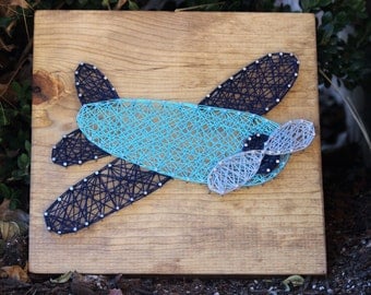 Blue Airplane String Art