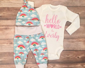 Rainbow Baby Newborn outfit, Rainbow Baby Girl Outfit, Custom Baby Outfit, Custom Bodysuit, Name Bodysuit, Rainbow baby, Rainbow Outfit