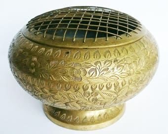 Large Vintage Brass Floral Frog.