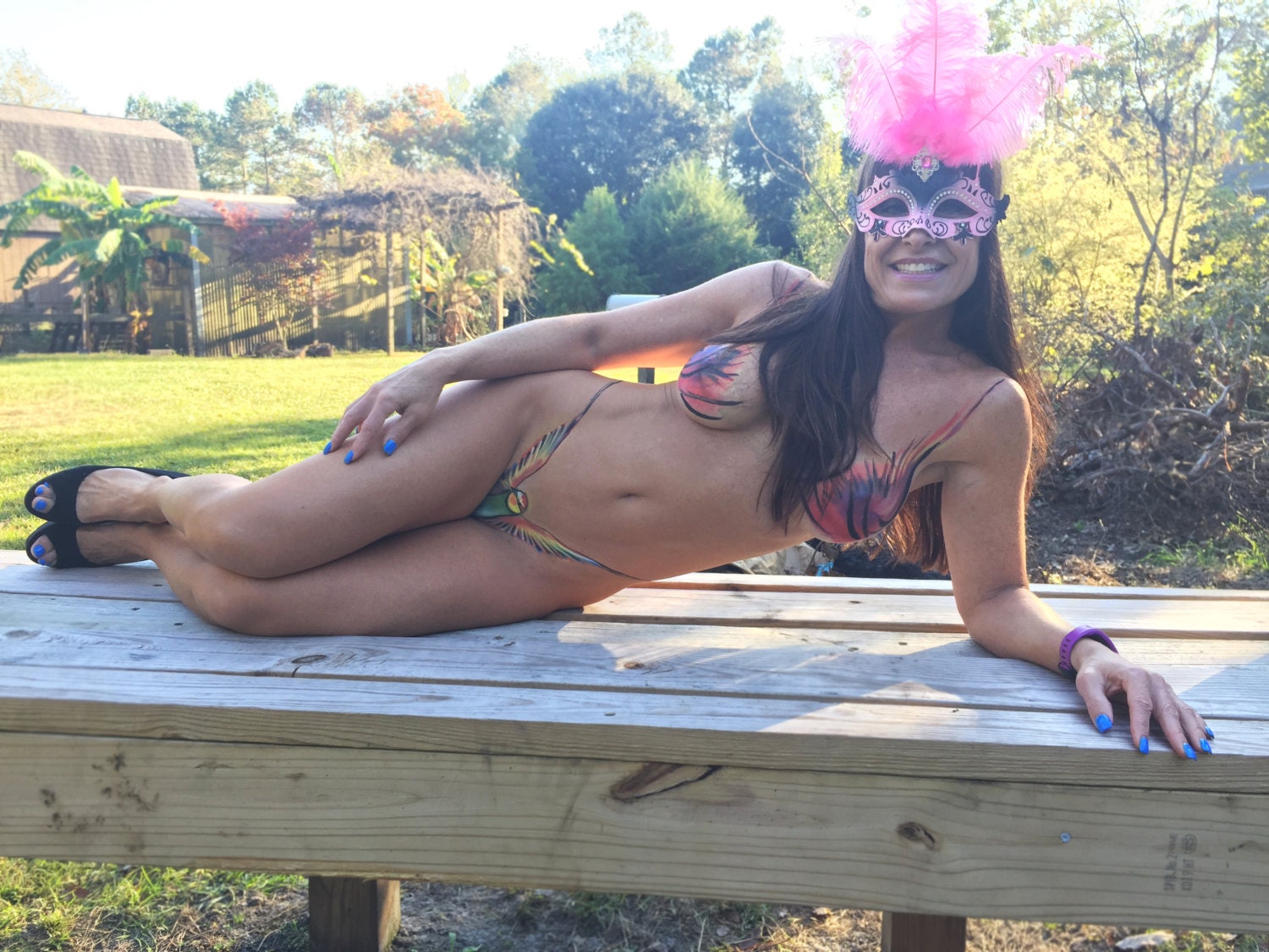 Short skirt upskirt pic Girl painted bikini