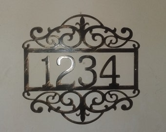 Metal House Number Sign with Scrolls