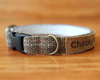 Dark Sand Cat Collar Personalized, Chocky Personalized Cat Collar, Chocky Cat Collar Tag, Kitten Collar, Cat id Tag, Small Dog Collar, Cat