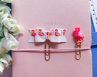 Pink Flamingo Planner Clips or Bookmarks, Planner Accessories and Decorative Paper Clips, Page Markers, Sweet Cute Animal Bird Gifts