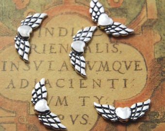 20pcs Heart Angel Wing Beads silver Tone 22 x 8 mm ASD1156