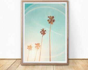 Palm Trees Print - California Wall Art, Retro Beach Print, Instant download, Tropical poster, Coastal Life, Modern Wall, Boho decor, Hawaii