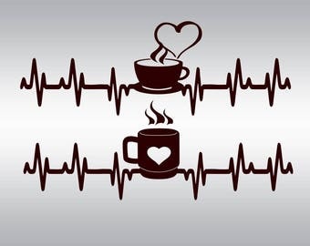 Heartbeat Strip coffee SVG Clipart Cut Files Silhouette Cameo Svg for Cricut and Vinyl File cutting Digital cuts file DXF Png Pdf Eps