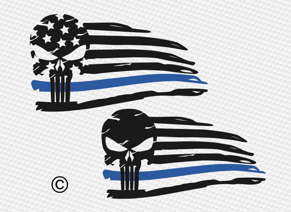Download Skull american flag blue line SVG Clipart Cut Files Silhouette