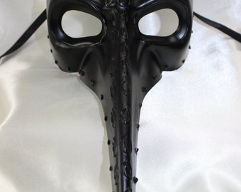 Mens Long Nose Plague Doctor Black Gothic Venetian Masquerade Mask - Quality Replica 27656