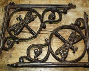 4 Cast Iron Antique Style DRAGONFLY Brackets, Garden Braces Shelf Bracket HEAVY