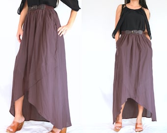 SALE - Women Purple Cotton Maxi Skirt - High Low Skirt - SK003