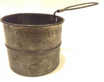 Vintage Mid-20th Century Tin Flour Sifter and Shaker Kitchen Helper Made in USA