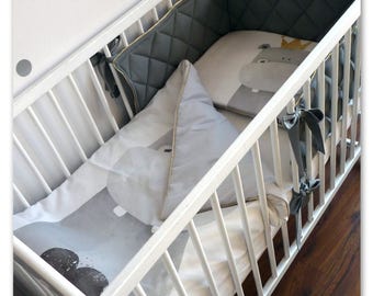 Baby Bedding Set, Bedding Set, Hippo Crib Set, Nursery Crib Set, Quilted Bumper, Baby Bedding, Baby Crib, Gray Set