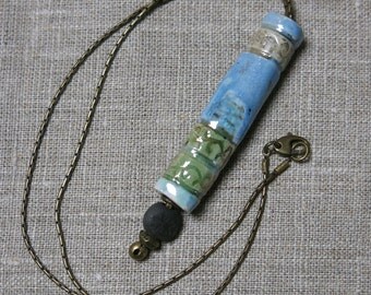 Raku Pendant on Bronze serpentine chain