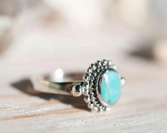 Turquoise Ring ~ Sterling Silver 925 ~ Handmade ~ Everyday ~Statement ~Stackable ~Round Shape ~Gift for her ~Boho ~ Hippie ~Bohemian MR004