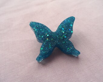 Blue glitter butterfly brooch, Lolita, women's, girls, gyaru accessories.