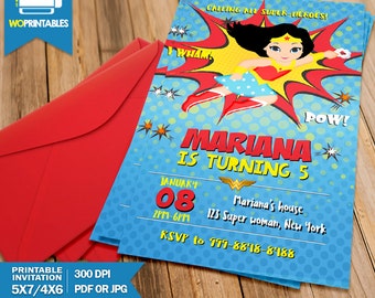 Wonder Woman Invitations , Super Girl Invitations,Super Hero Invitations, Superhero Invitation For Girls, Superwoman