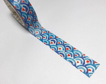 Dark Blue Ocean Wave Print Washi Masking Decorative Tape 15mm x 8m School / Planner Supplies
