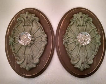 Pair of Distressed Sea Green Door Knob Hooks by The Family Woodshop