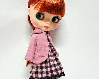 Round Collar Jacket Old Rose for Blythe, Pink Coat for Fashion Doll Outfit