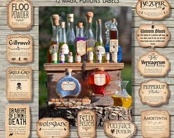 12 Harry Potter Inspired Magic Potions Labels / Printable files, Instant Download - in 3 different sizes