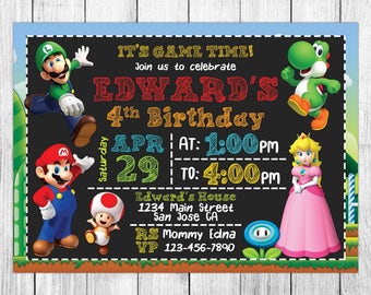 Super Mario Invitation, Super Mario Birthday, Super Mario Invites, Super Mario Party, Super Mario Printable, Super Mario Evite, Custom