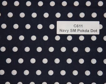 Navy Polka dot Cotton Fabric SHIPS FAST Polka dot Cotton fabric quilting sewing crafts clothing fabric store free shipping available C611