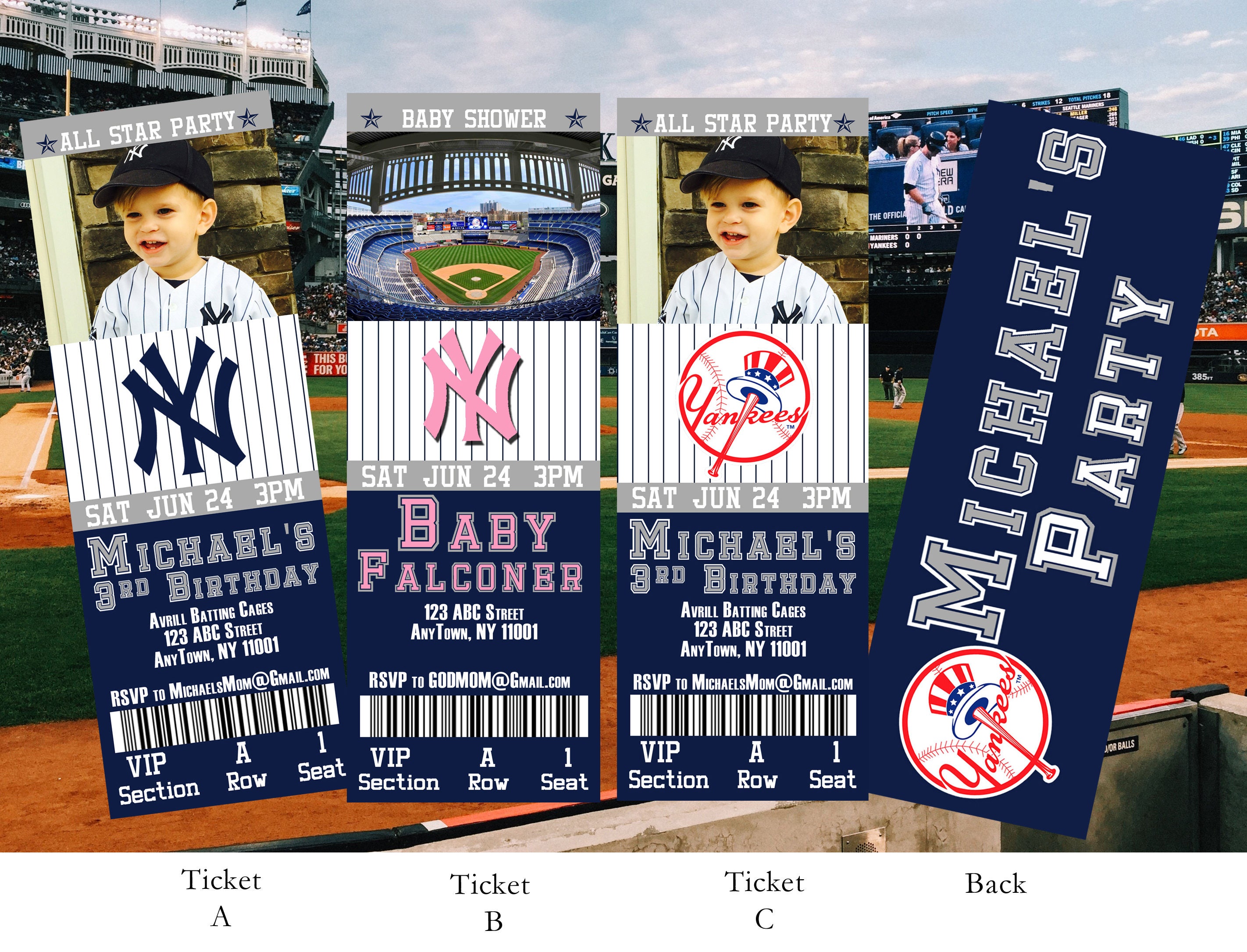 new york yankees birthday ticket invitation