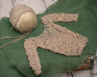The Daisy-Photography prop girls- romper-matching tieback- lace stretch- pant-sitter made to order-newborn-floral-spring-lace