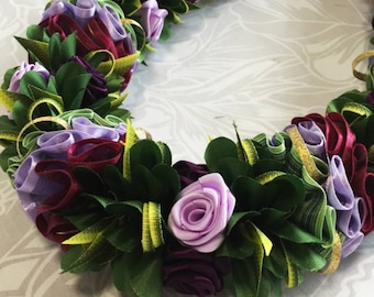 Purple Rose Hawaiian Ribbon Lei
