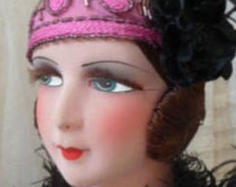 Gorgeous Lush French Boudoir Doll in Magenta and Black