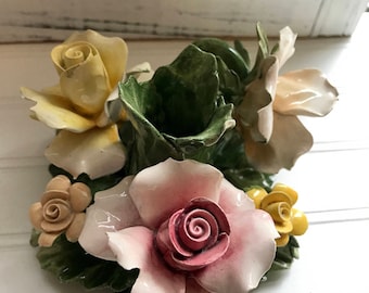 Vintage Capodimonte Italian Porcelain Floral Candle Holder