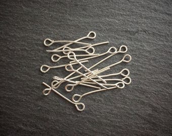 100 x 18mm Silver Plated Eye Pins
