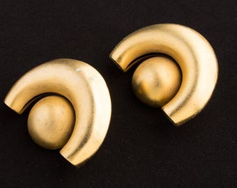 1980s Clip on earrings Gold Lustre Moon design