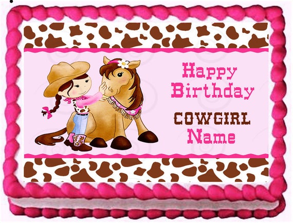 COWGIRL edible cake topper party image