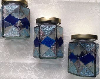 Blue Art Deco style glass jars set