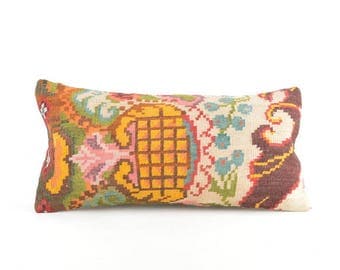 Lumbar kilim pillow .60x30 . 24x12 inc .Primitive Pillow Sofa Seat Brown. shabby chic cushion knitted throw long pillow cover
