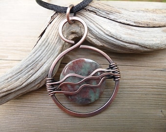 artisan jewelry, pendant necklace, hand made copper jewelry, wire wrapped stone unique necklaces for women dragon blood jasper, wire wrap
