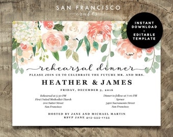 Rehearsal Dinner Invitation INSTANT DOWNLOAD | Editable Rehearsal Dinner Invite Template - 2 versions | Heather Collection | Printable PDF