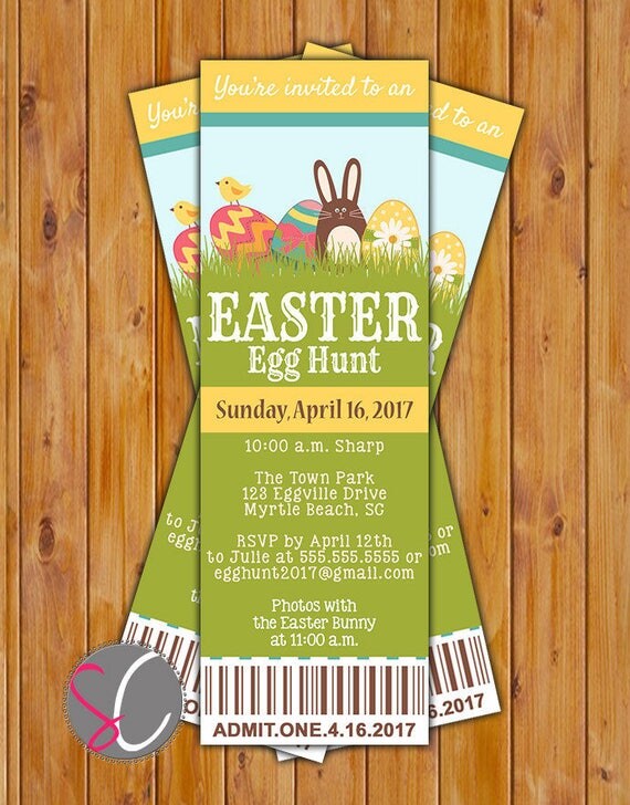 Items similar to Easter Egg Hunt Ticket Invitation, Easter Party Invite ...